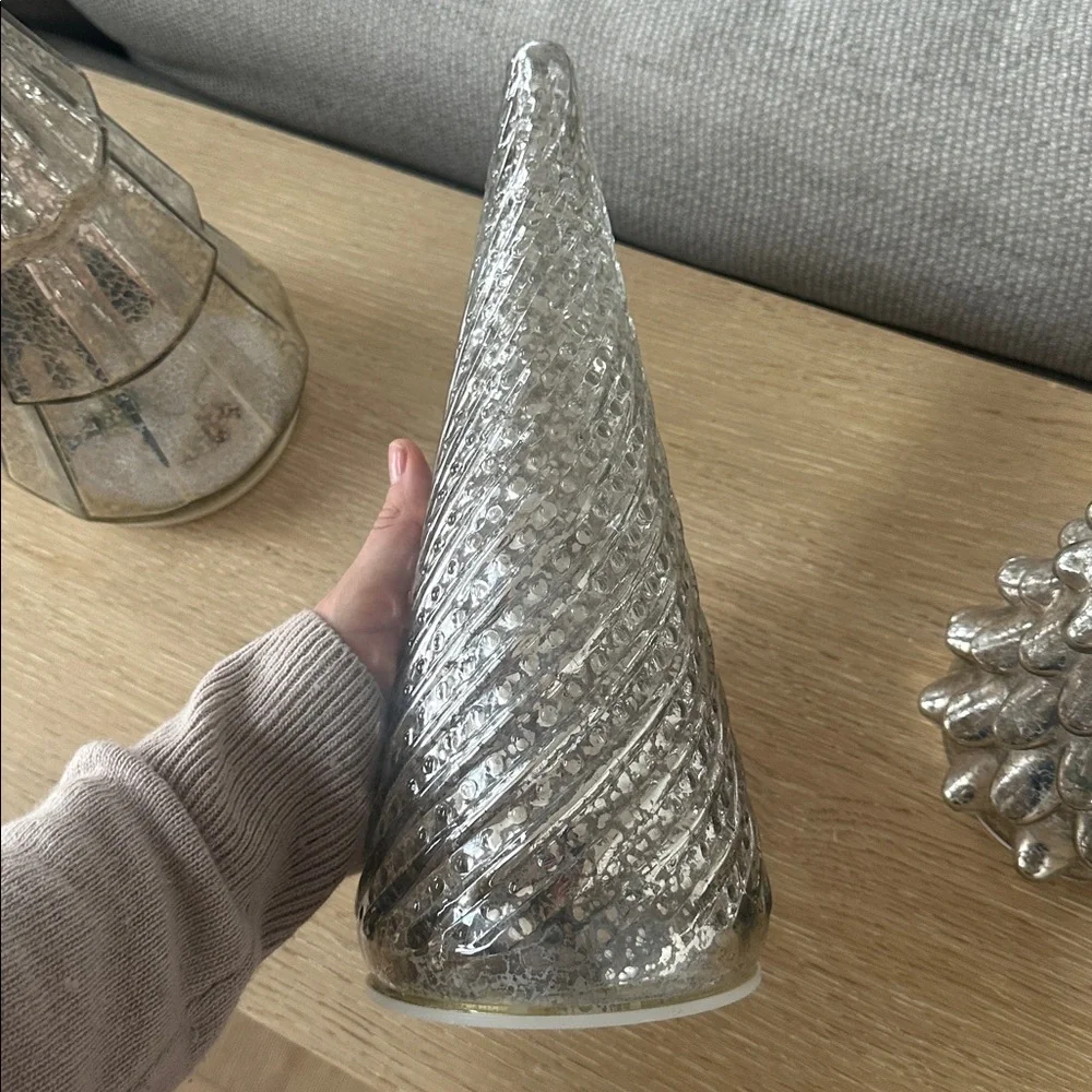 Mercury Glass LED Silver Tree, Set Of 4 battery light up glow
